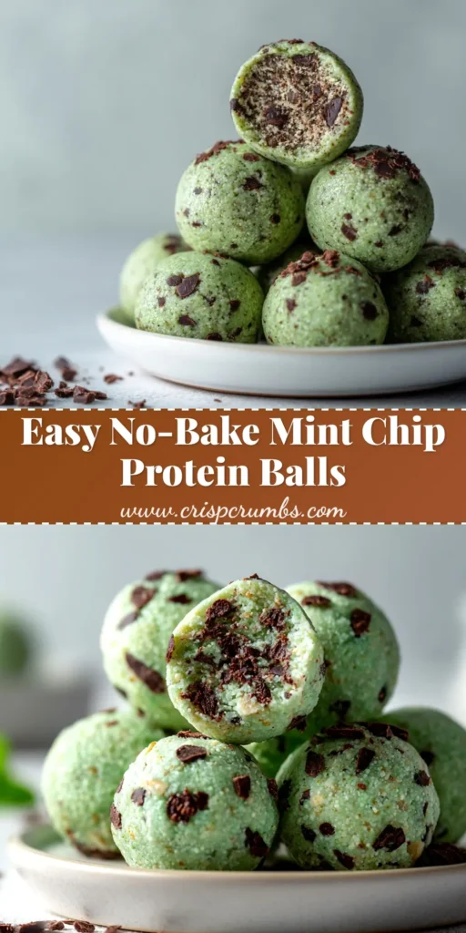 Mint Chocolate Chip Protein Balls (Easy & Healthy) 3 A stack of several mint chocolate chip protein balls on a plate, with one bite taken out to show the texture. The perfect healthy, no-bake snack.