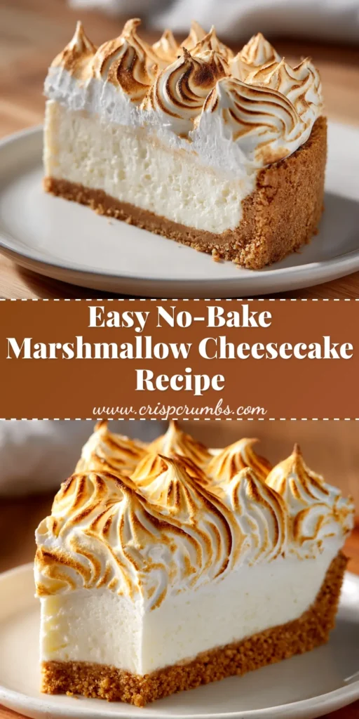 No-Bake Marshmallow Cheesecake: The Ultimate Creamy & Fluffy Dessert 3 A slice of no-bake marshmallow cheesecake on a white plate, showing its light and fluffy texture. The perfect easy dessert recipe.