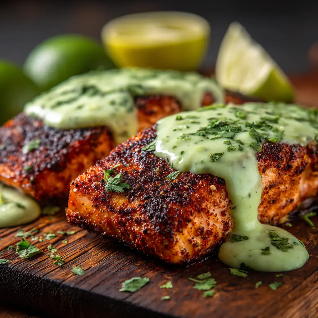 Baked Cajun Salmon: A Spicy, Savory, & Simple Weeknight Dinner 1 A beautifully plated serving of oven-baked Cajun salmon, garnished with fresh parsley and a bright yellow lemon wedge on the side.