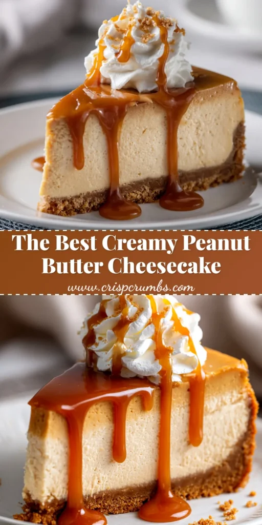 Peanut Butter Cheesecake: The Ultimate Creamy Recipe 4 A perfect slice of creamy peanut butter cheesecake on a white plate, showing its rich texture and chocolate crust. The perfect dessert recipe for peanut butter lovers.