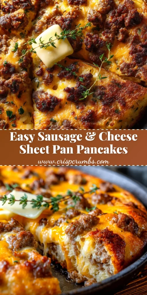 Sausage Cheese Sheet Pan Pancakes: The Easiest Savory Breakfast 4 A savory slice of sausage cheese sheet pan pancakes on a white plate, drizzled with maple syrup, showcasing a fluffy texture with melted cheese.