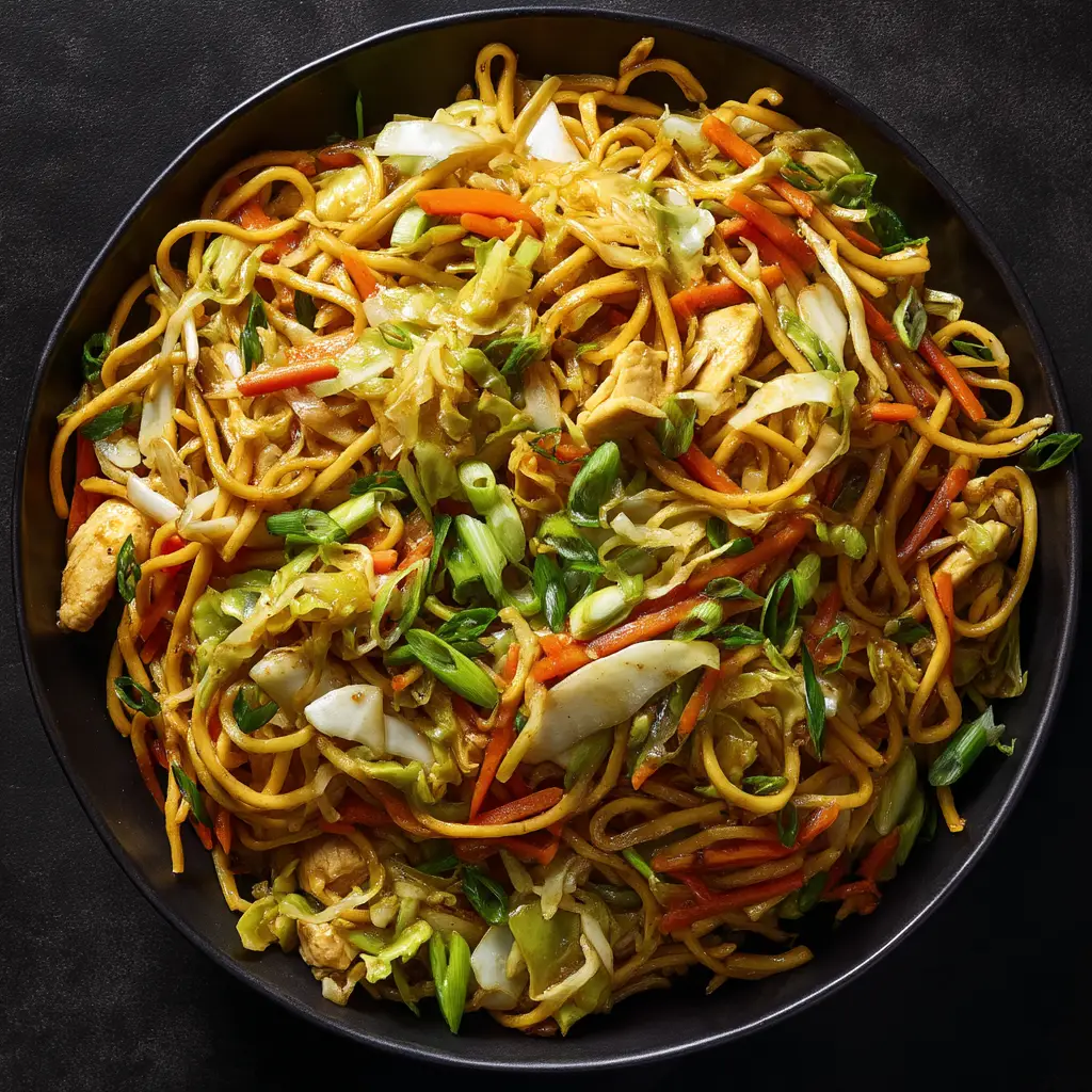 Chow Mein Recipe (Better Than Takeout) 1 A serving of chicken chow mein being picked up with chopsticks, highlighting the savory sauce coating the noodles and vegetables.