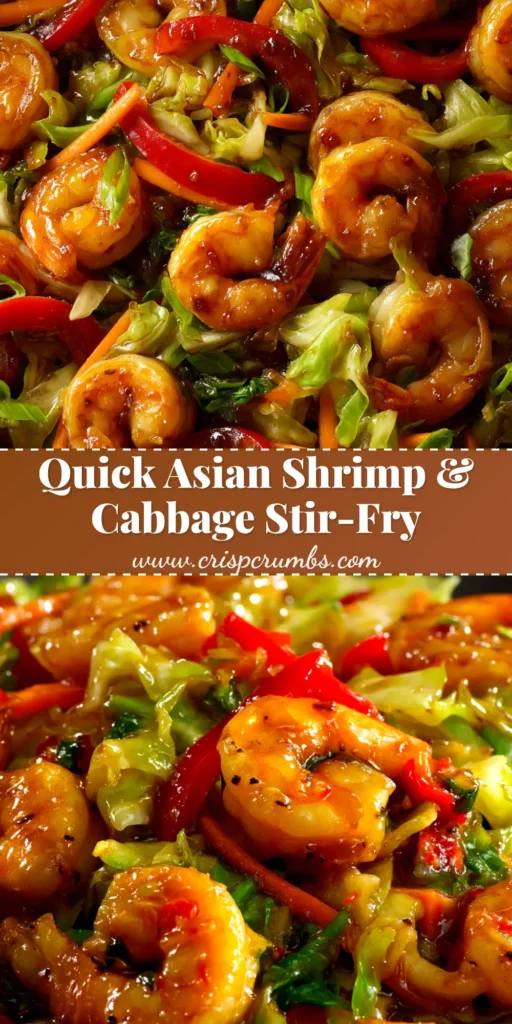 A top-down view of a delicious Shrimp and Cabbage Stir Fry in a white bowl, garnished with sesame seeds. This quick and healthy recipe is perfect for a weeknight dinner.