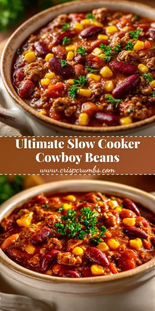 Slow Cooker Cowboy Beans: The Ultimate Hearty Recipe 3 A delicious bowl of Slow Cooker Cowboy Beans, loaded with ground beef and bacon, ready to be served. The perfect hearty and easy Crock-Pot recipe.