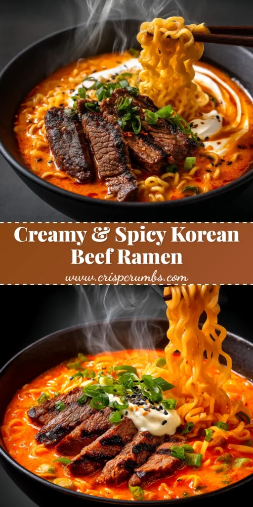 Spicy Korean Ramen: The Ultimate 20-Minute Recipe 3 A delicious bowl of Spicy Korean Ramen with a soft-boiled egg, green onions, and sesame seeds, ready to be eaten.