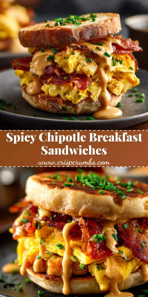 A delicious chipotle breakfast sandwich cut in half, revealing a perfectly cooked egg, sausage patty, and melted cheese, with spicy aioli dripping down the side.