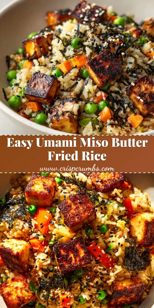 Vegan Miso Butter Fried Rice (Quick & Easy Recipe) 3 A beautiful overhead shot of a bowl of Vegan Miso Butter Fried Rice, garnished with fresh scallions and sesame seeds. The perfect easy weeknight dinner recipe.