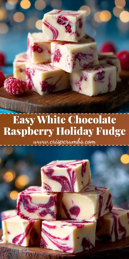 An overhead shot of creamy white chocolate raspberry fudge cut into squares, showing the beautiful pink raspberry swirls. The fudge is arranged on a piece of parchment paper.