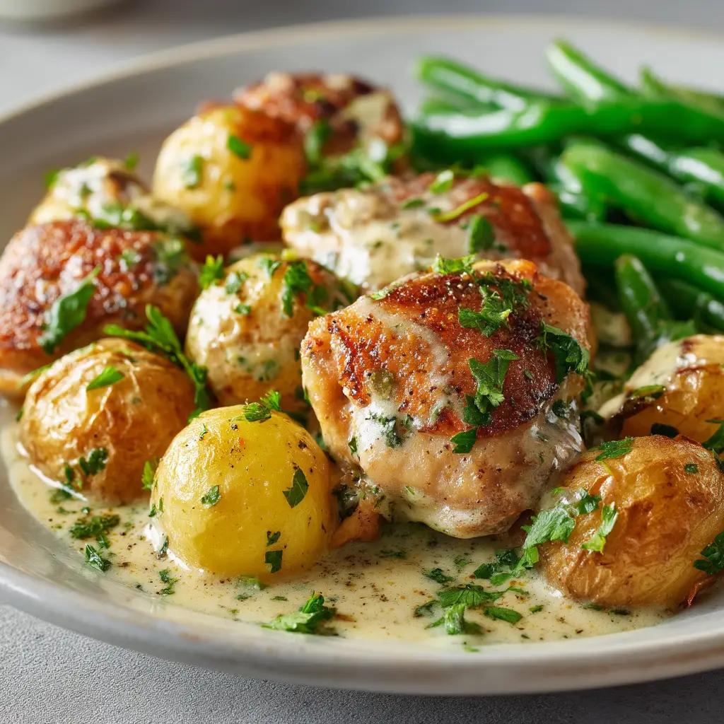 Garlic Parmesan Chicken and Potatoes: The Ultimate One-Pan Dinner 1 A serving of the baked chicken and potatoes on a fork, showcasing the tender chicken and savory parmesan coating.