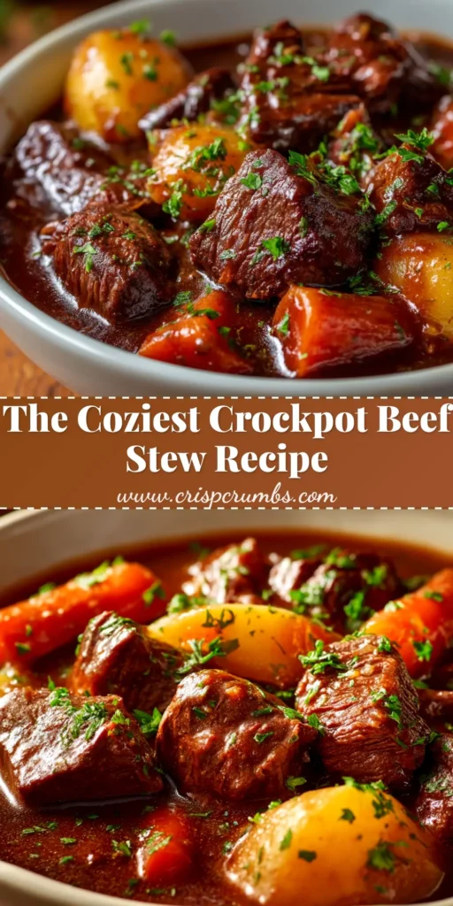 Crockpot Beef Stew (The Ultimate Comfort Food) 3 A savory Crockpot Beef Stew in a white bowl with a spoon, garnished with fresh parsley. The perfect slow cooker beef stew recipe for a cozy dinner.