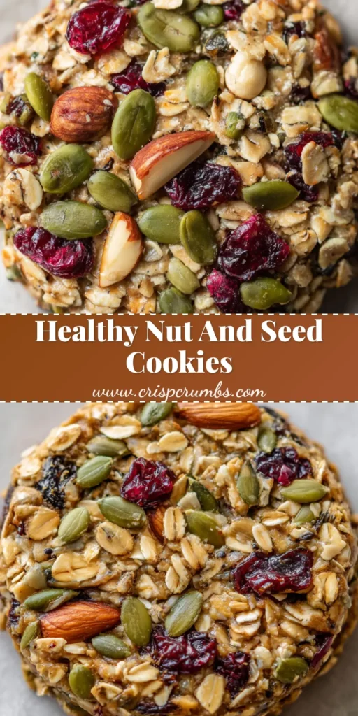 A single, thick and chewy Healthy Energy Cookie shown on parchment paper, highlighting the toasted oats, seeds, and cranberries.