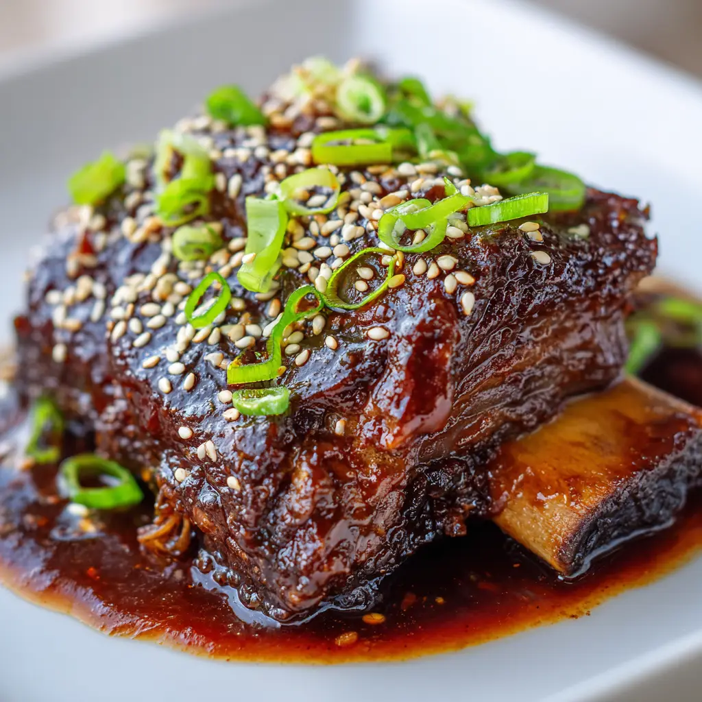 Bone-in beef short ribs searing in a Dutch oven with a deep golden-brown crust.
