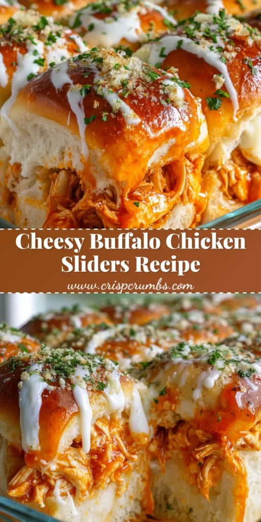 A pan of freshly baked, pull-apart Buffalo Chicken Sliders with melted provolone cheese, vibrant buffalo sauce, and a garlic-parsley butter glaze on sweet Hawaiian rolls.