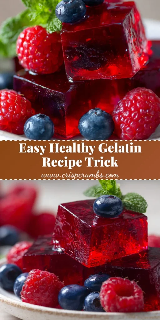 Healthy Gelatin Recipe: Translucent Ruby Red Berry Cubes 3 Translucent ruby red healthy gelatin recipe cubes stacked neatly on a rustic white plate with fresh berries.