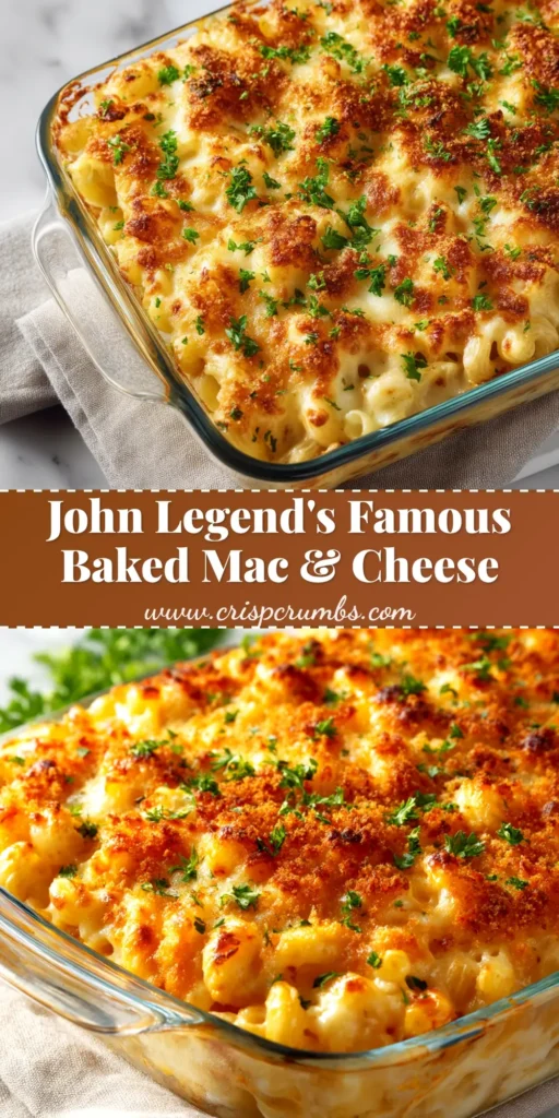 John Legend's Baked Mac and Cheese: The Ultimate Creamy Recipe 3 A close-up shot of a spoonful of John Legend's Baked Mac and Cheese being lifted from a casserole dish, showing off its creamy texture and cheesy pull.