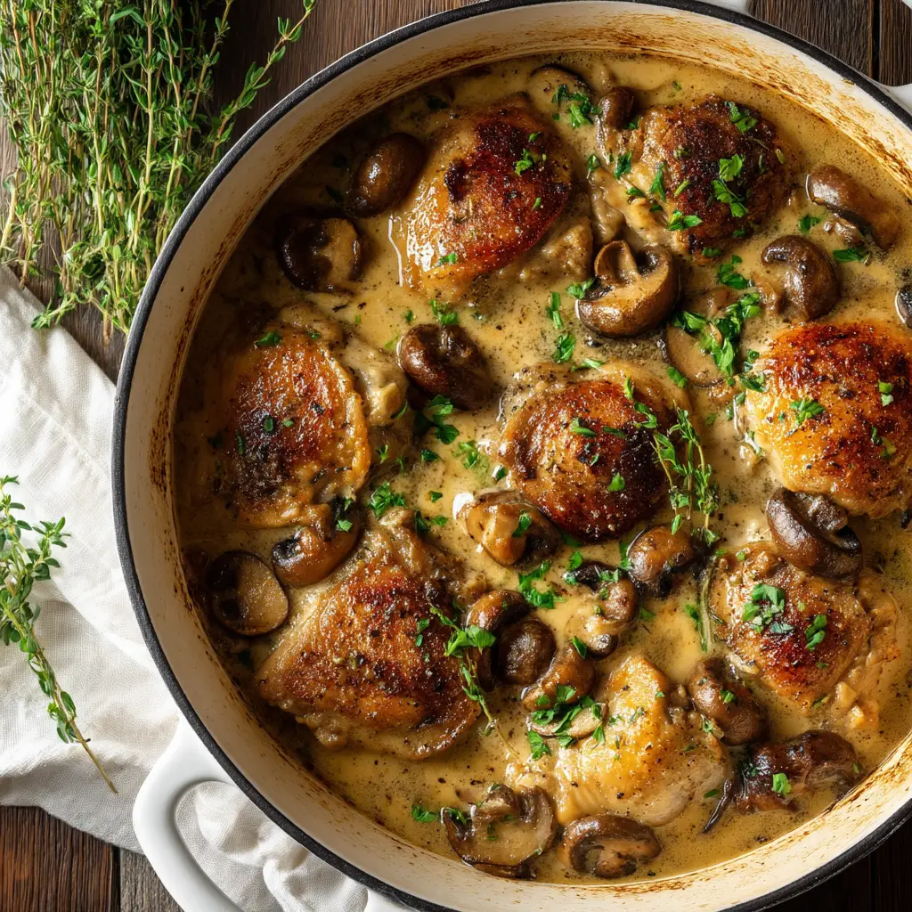 Slow Cooker Mushroom Chicken: The Ultimate Creamy Comfort Food 1 A serving of tender crockpot mushroom chicken being plated over fluffy mashed potatoes, ready for a comforting family dinner.