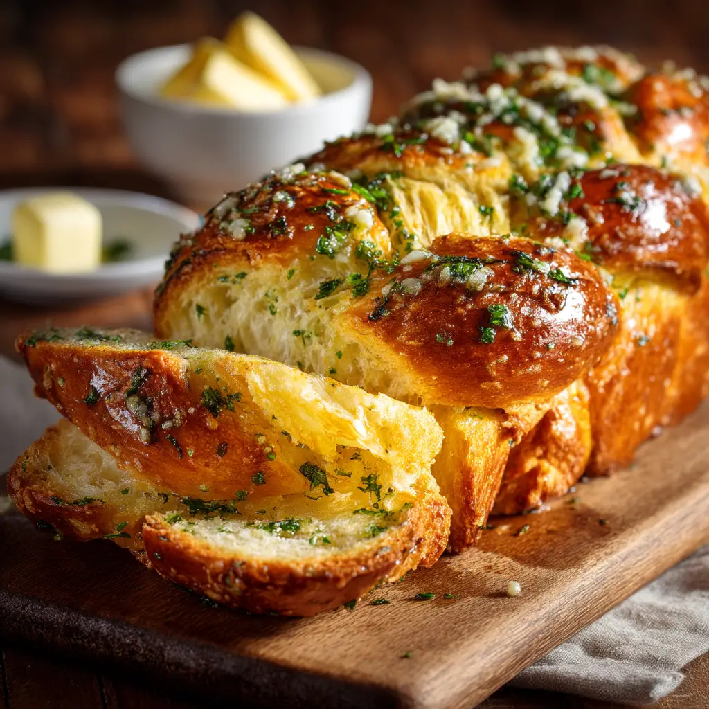 Garlic Parmesan Herb Bread: The Ultimate Recipe 1 Slices of warm Garlic Parmesan Herb Bread arranged on a platter, ready to be served alongside a meal.