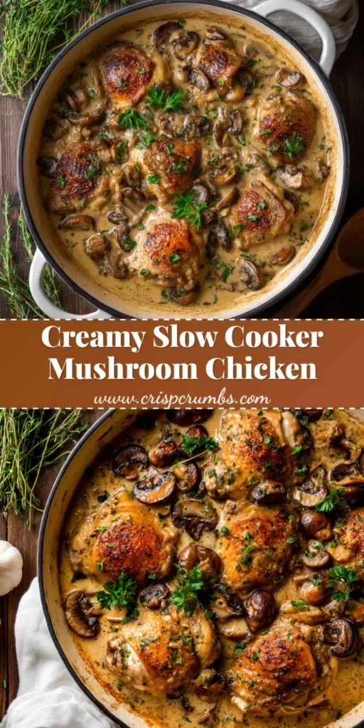 Slow Cooker Mushroom Chicken: The Ultimate Creamy Comfort Food 3 A delicious bowl of creamy Slow Cooker Mushroom Chicken served over egg noodles, garnished with fresh parsley. An easy and comforting weeknight dinner idea.