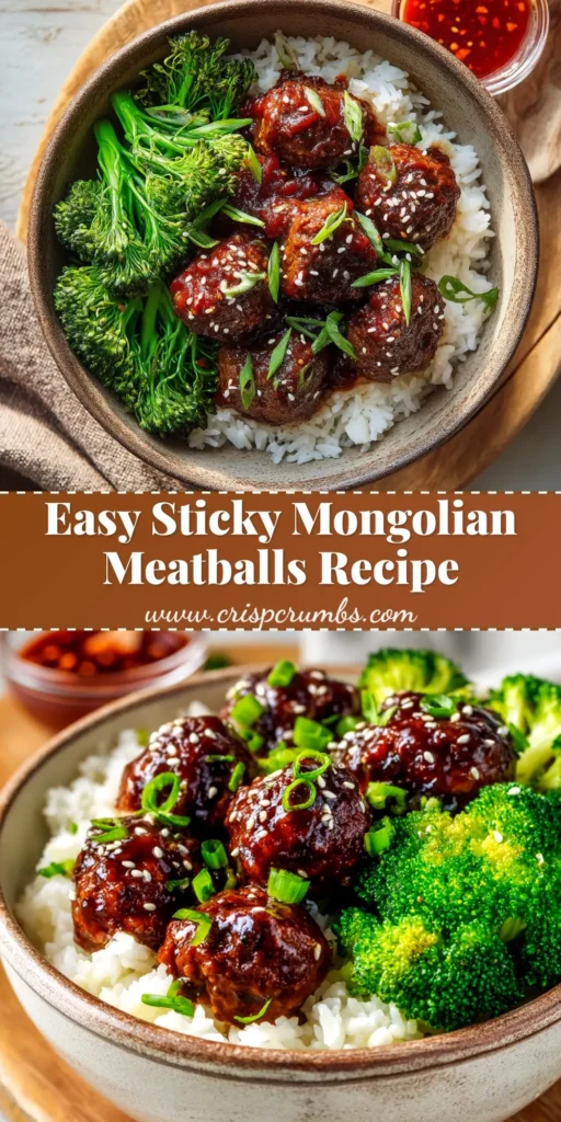 Sticky Mongolian Meatballs (The Only Recipe You'll Ever Need) 3 A bowl of delicious Sticky Mongolian Meatballs garnished with sesame seeds and green onions, showcasing the rich, glossy sauce. Perfect for a quick and easy dinner.