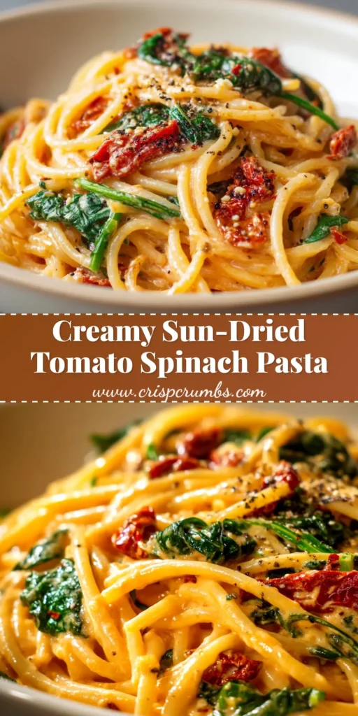 Sun-Dried Tomato Cream Sauce: The Ultimate 20-Minute Recipe 3 A large white bowl filled with pasta tossed in a rich and creamy sun-dried tomato cream sauce, garnished with fresh basil. A fork is twirling some of the pasta, showing off the texture of the sauce.