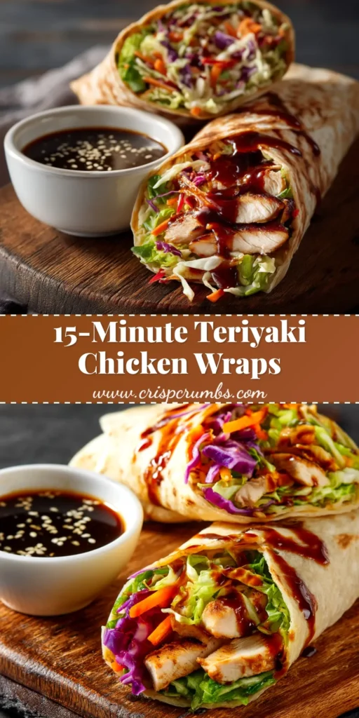 Teriyaki Chicken Wrap Recipe (Quick & Easy) 3 A close-up of a sliced Teriyaki Chicken Wrap Recipe, revealing the juicy glazed chicken, crisp lettuce, and shredded carrots inside. Perfect for a quick lunch or easy dinner idea.