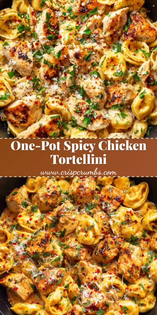 Spicy Garlic Butter Chicken Tortellini: The Ultimate Cast-Iron Skillet Recipe 4 A top-down shot of Spicy Garlic Butter Chicken Tortellini in a deep black cast-iron skillet, garnished with fresh parsley and Parmesan.