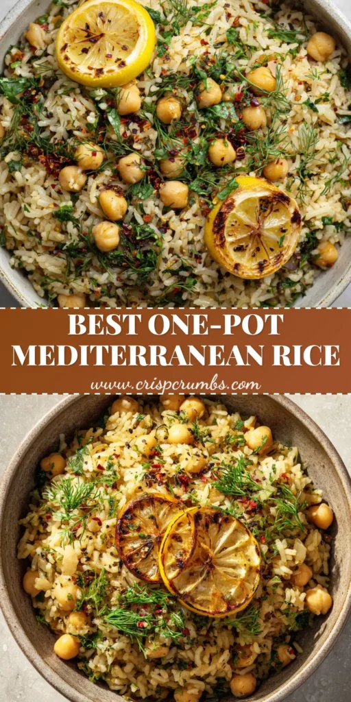 A handheld smartphone photo of Mediterranean Rice and Beans in a rustic bowl garnished with charred lemons and fresh dill.