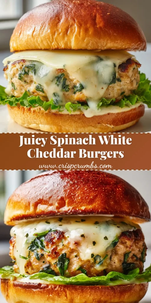 A close-up of a juicy White Cheddar Spinach Chicken Burger on a toasted brioche bun with dripping melted cheese and crisp lettuce.
