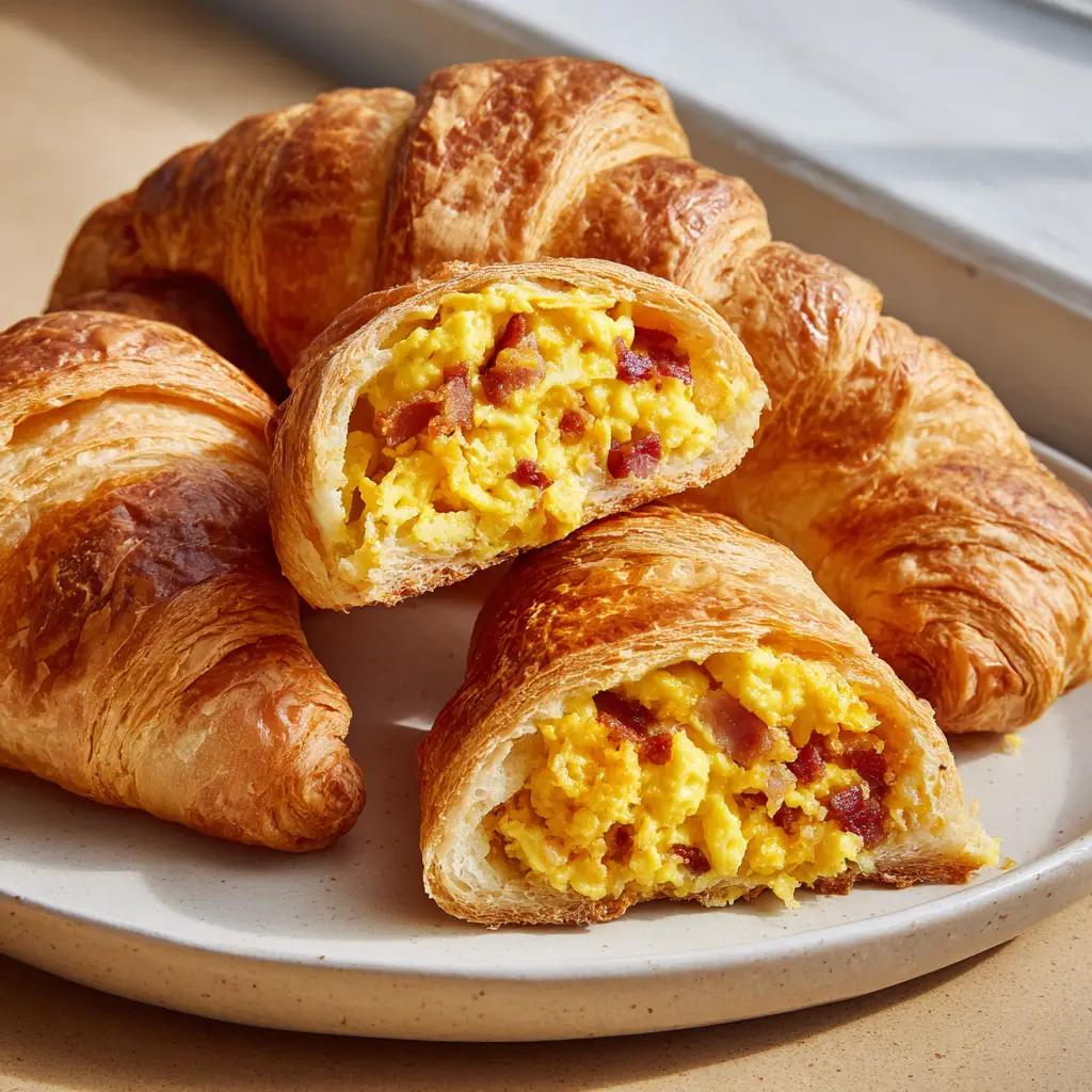 A tray of freshly baked golden-brown crescent rolls with a buttery toasted sheen on a wooden surface.