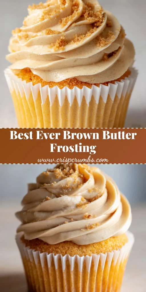 Brown Butter Frosting Recipe: The Ultimate Guide to Silky Beurre Noisette Buttercream 4 A single golden cupcake topped with a high swirl of pale tan brown butter frosting and toasted cake crumbs. (Brown Butter Frosting Recipe)