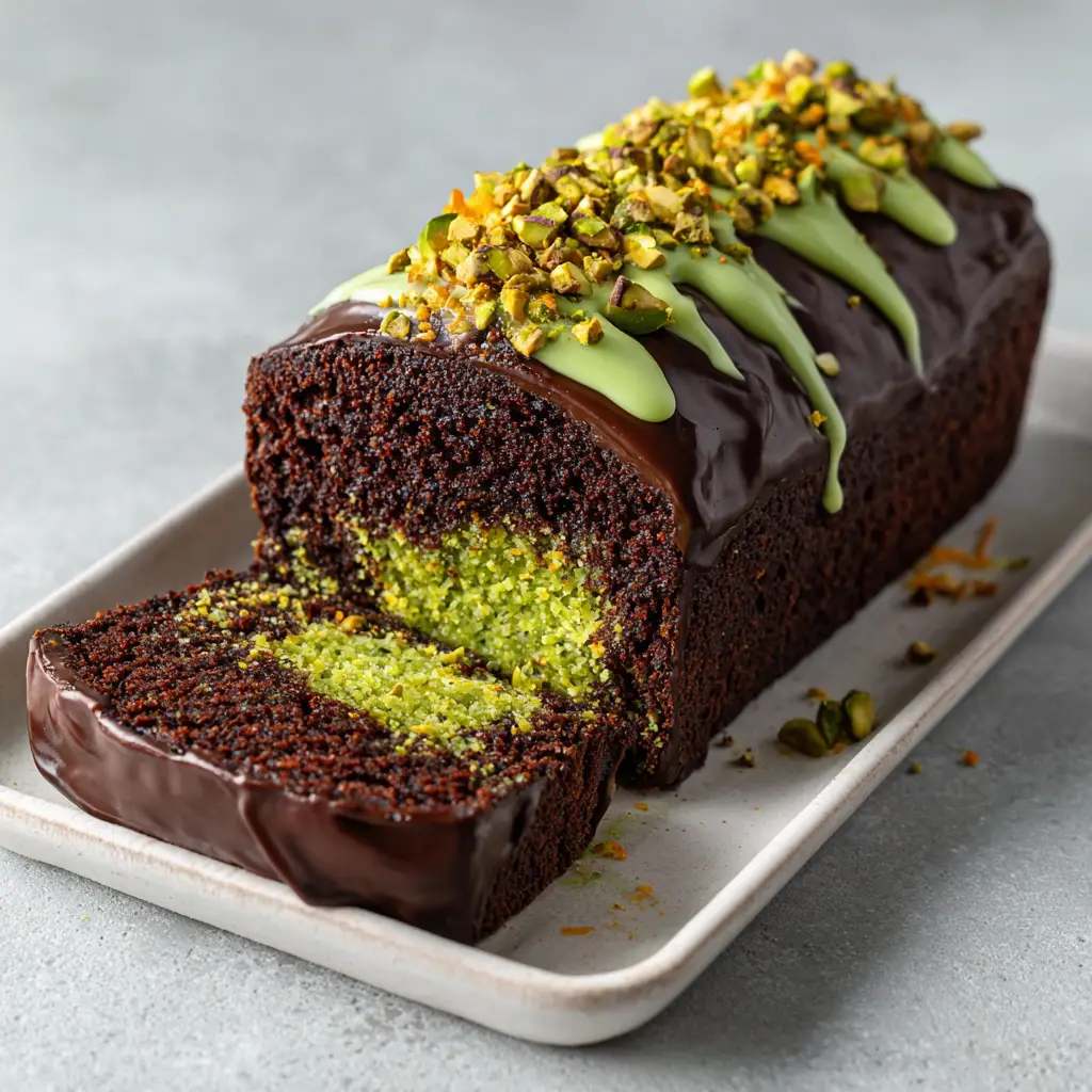 The Ultimate Dubai Chocolate Pistachio Cake Masterpiece 1 Close-up of golden shredded kataifi pastry and vibrant green pistachio cream oozing from a moist chocolate sponge.