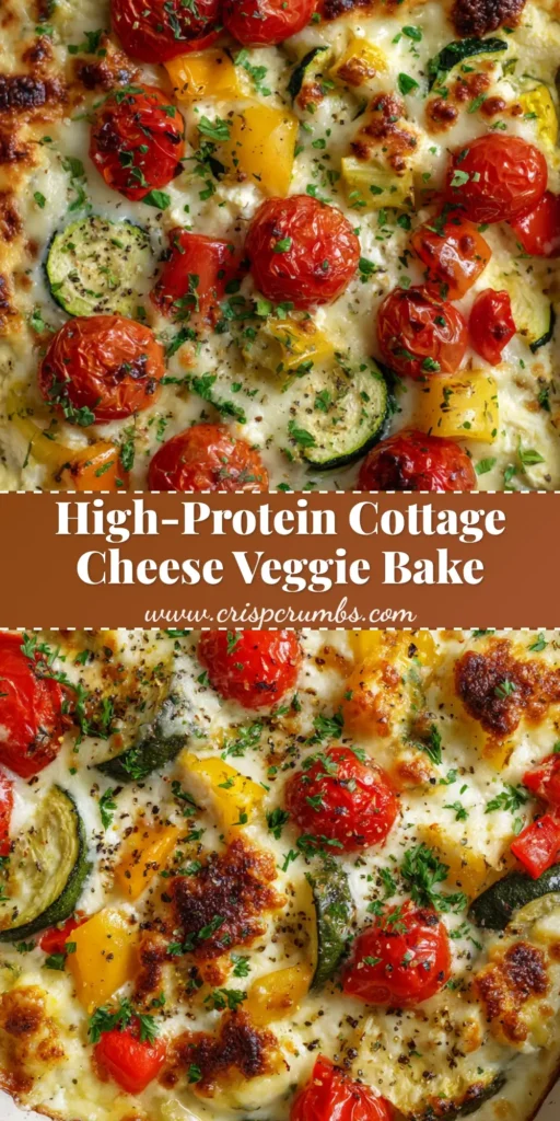 Cottage Cheese Veggie Bake: A Creamy & Cheesy Casserole 4 A close-up of a freshly baked Cottage Cheese Veggie Bake with a bubbling golden-brown mozzarella crust and blistered cherry tomatoes.