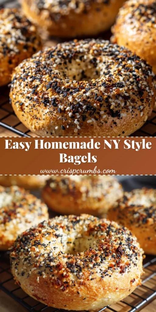 Close up of a golden-brown, freshly baked Homemade New York Style Bagel resting on a wire rack, heavily coated in everything seasoning.