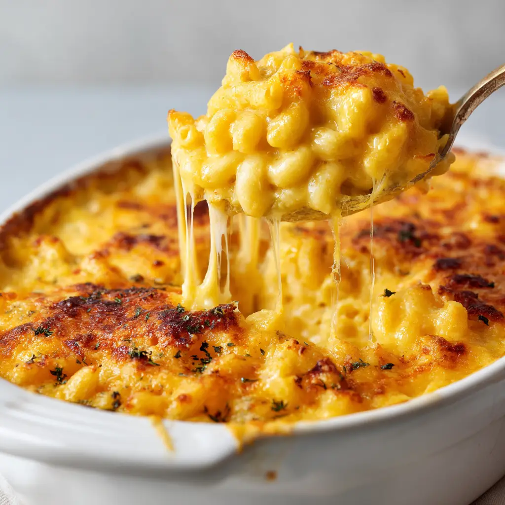 The Ultimate Copycat Chick-fil-A Mac and Cheese Recipe 1 Baked golden-brown cheese crust with slightly charred bubbly patches of cheddar and parmesan on top of creamy macaroni.