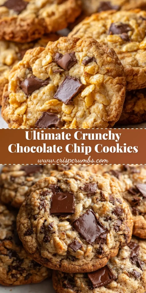 Rice Krispie Chocolate Chip Cookies with Toasted Puffed Rice 4 A stack of thick, golden-brown Rice Krispie Chocolate Chip Cookies on a white plate with visible chocolate chunks and crispy cereal.