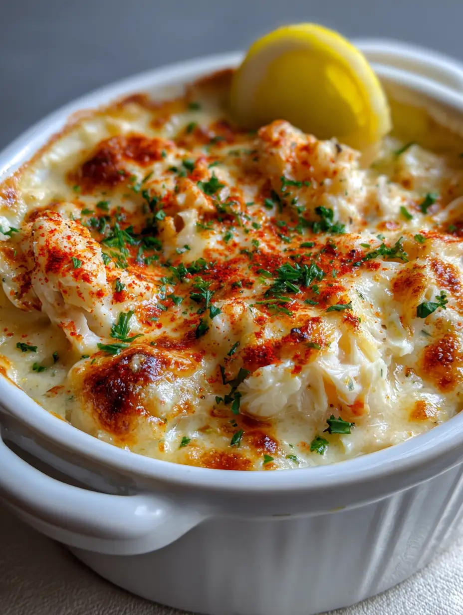 Smartphone photo of Crab Imperial showing the bubbly cream sauce and red paprika dusting.