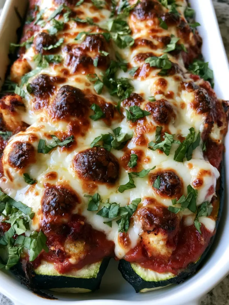 Keto Chicken Parmesan Zucchini Boats: The Ultimate Low-Carb Italian Comfort 1 Close up photo of melted mozzarella cheese with golden-brown spots on Keto Chicken Parmesan Zucchini Boats.