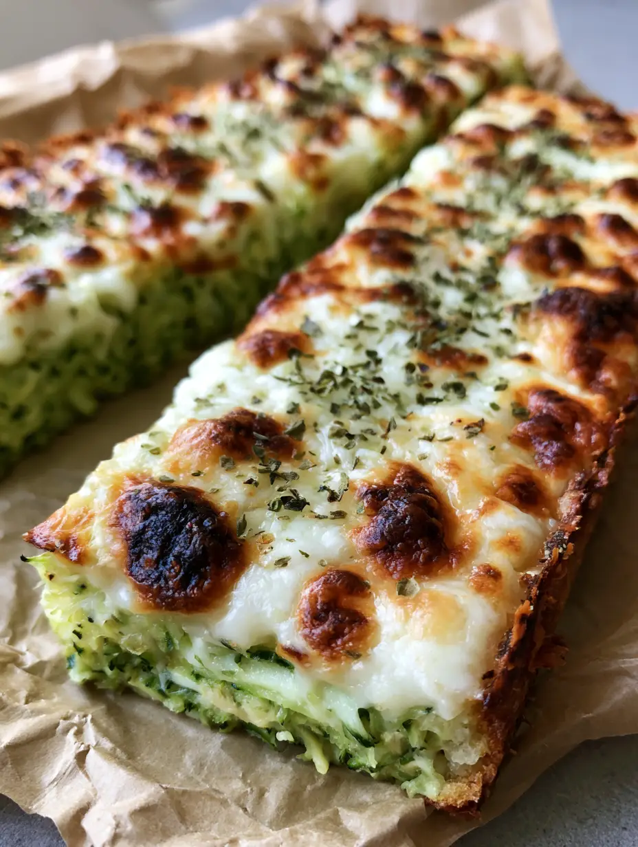 Close-up smartphone photo of Cheesy Zucchini Breadsticks showing the shredded zucchini texture and golden edges.