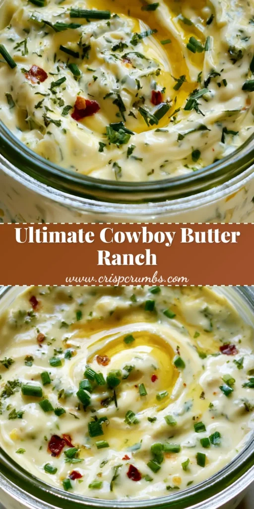 Cowboy Butter Ranch Dressing: The Ultimate Zesty Steakhouse Dip 4 A close-up vertical shot of Cowboy Butter Ranch Dressing in a glass jar with visible red pepper flakes and a golden butter swirl. (Cowboy Butter Ranch Dressing)