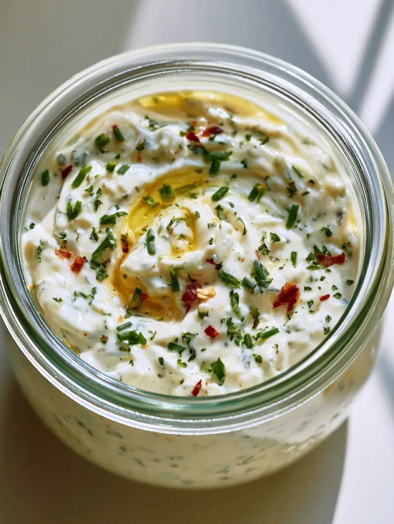 Cowboy Butter Ranch Dressing: The Ultimate Zesty Steakhouse Dip 1 Close-up of the glossy finish on a Cowboy Butter Ranch Dressing with specks of parsley and chili. (Cowboy Butter Ranch Dressing)