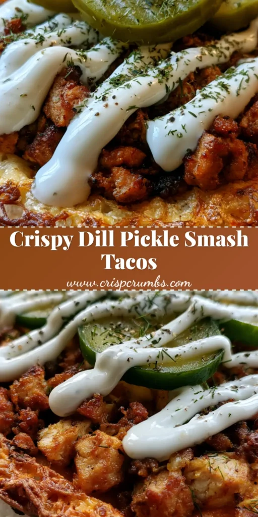 Dill Pickle Smash Chicken Tacos with Crispy Fried Cheese Lace 4 A handheld close-up of a Dill Pickle Smash Chicken Taco featuring a wide, crispy golden cheese lace and a thick ranch drizzle.