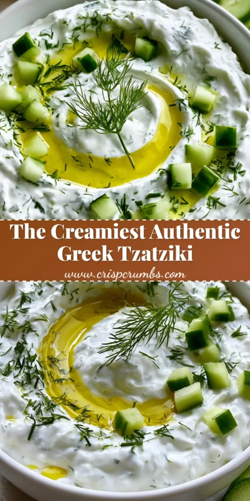 Authentic Greek Tzatziki Recipe: The Ultimate Creamy Garlic Cucumber Dip 4 A top-down view of a white bowl filled with creamy sauce, an olive oil swirl, and dill garnish. (Authentic Greek Tzatziki Recipe)