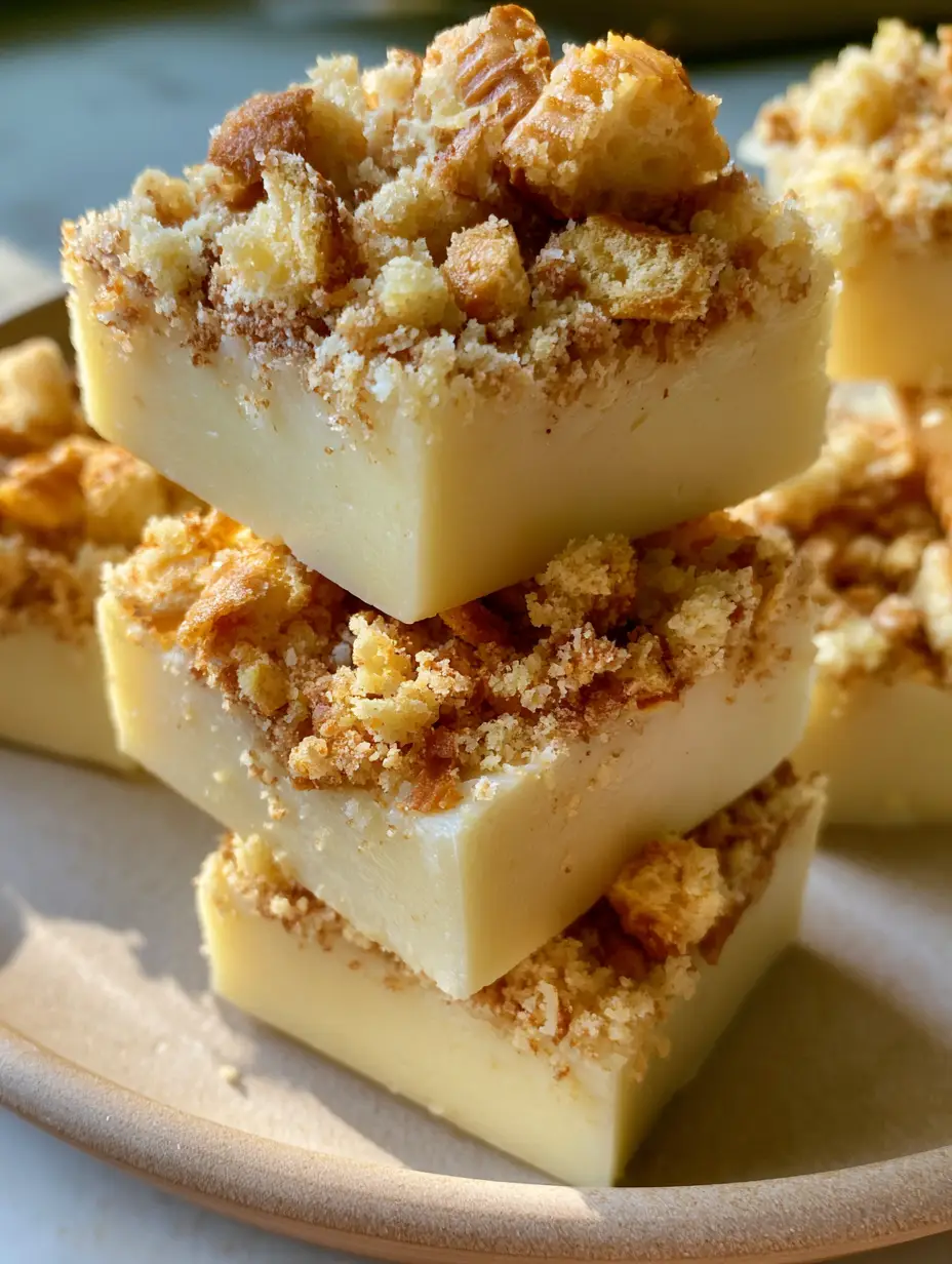 Banana Pudding Fudge with a Crunchy Vanilla Wafer Crust 3 Handheld smartphone photo showing the matte texture of Banana Pudding Fudge with crushed cookie crumbs.