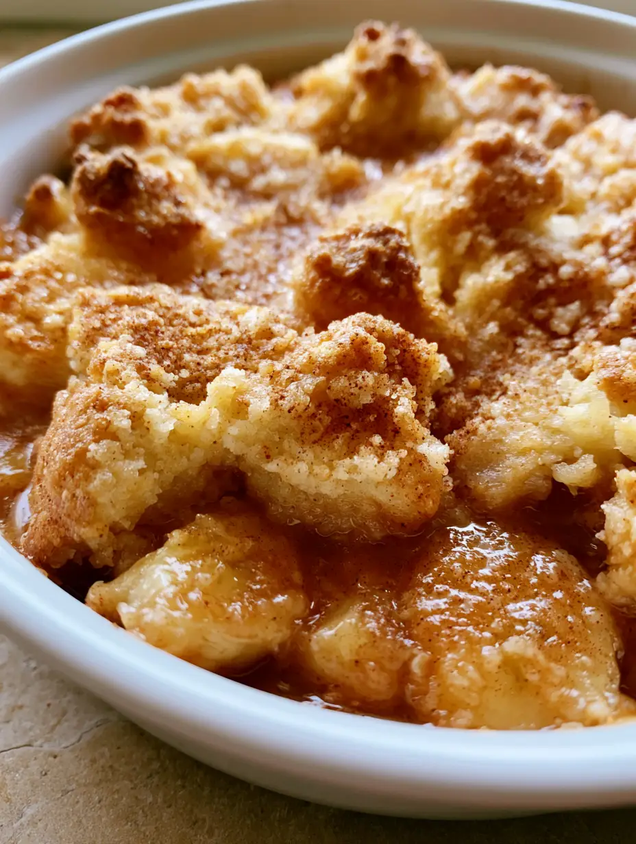 Southern Banana Cobbler: The Best Old-Fashioned Homemade Recipe 3 Detailed shot of sliced ripe bananas in a thick amber cinnamon glaze under a golden cobbler crust. (Southern Banana Cobbler)