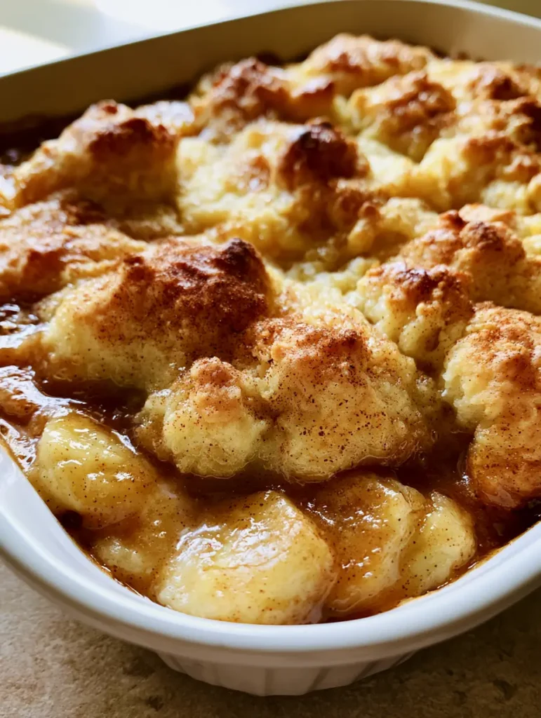 Southern Banana Cobbler: The Best Old-Fashioned Homemade Recipe 1 A rustic golden-brown buttery crust with craggy peaks sprinkled with cinnamon sugar. (Southern Banana Cobbler)