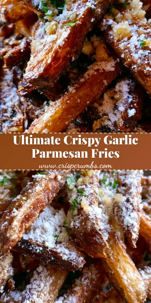 A towering mound of thick-cut Garlic Parmesan Fries on a matte ceramic dish, featuring blistered golden-brown textures, charred tips, white powdery Parmesan, and green parsley.