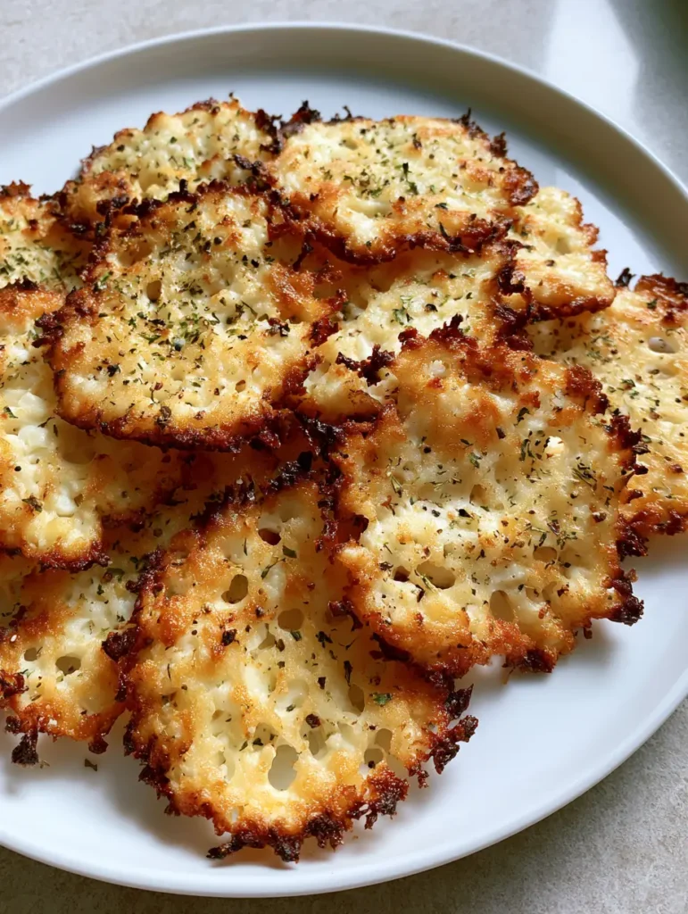 Crispy Cottage Cheese Chips: The High-Protein, Lacy Snack You Need 1 A pile of circular, baked cottage cheese chips speckled with dried green herbs and black pepper. (Crispy Cottage Cheese Chips)