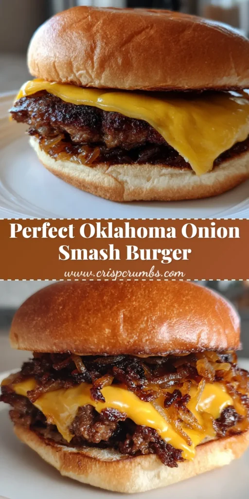Oklahoma Onion Smash Burger: The Secret to Crispy Lacy Edges 4 A close-up of an Oklahoma Onion Smash Burger on a white plate, showing the charred lacy edges and melted American cheese.