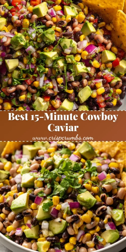 Cowboy Caviar Recipe: The Ultimate Vibrant & Healthy Party Dip 4 A top-down view of a vibrant Cowboy Caviar Recipe in a white bowl surrounded by golden tortilla chips. (Cowboy Caviar Recipe)