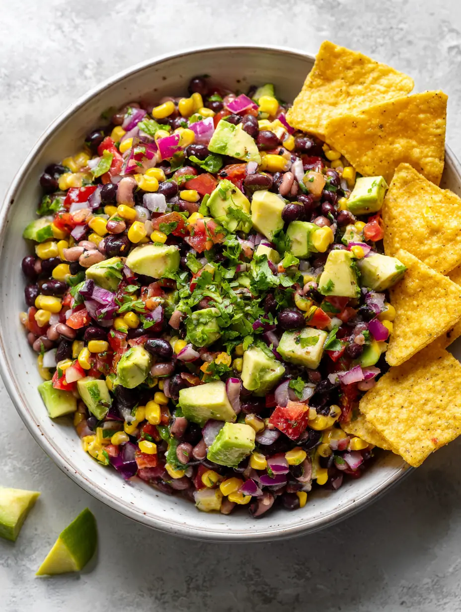 Cowboy Caviar Recipe: The Ultimate Vibrant & Healthy Party Dip 3 Close-up of Cowboy Caviar showing glistening lime dressing, black beans, and diced peppers. (Cowboy Caviar Recipe)